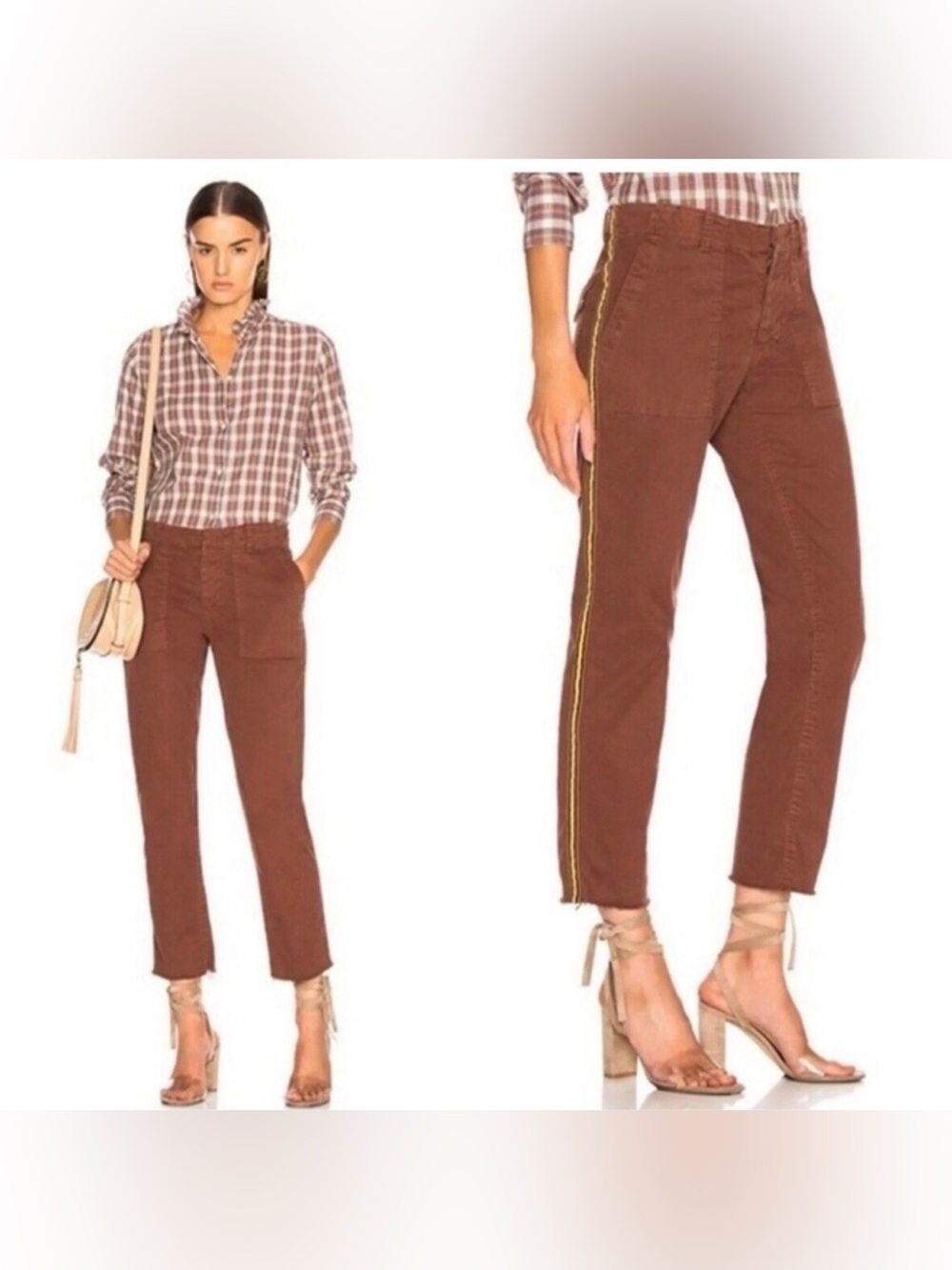 NILI LOTAN • Jenna pant Brown with trackstripe Cropped Straight-Leg - size 2